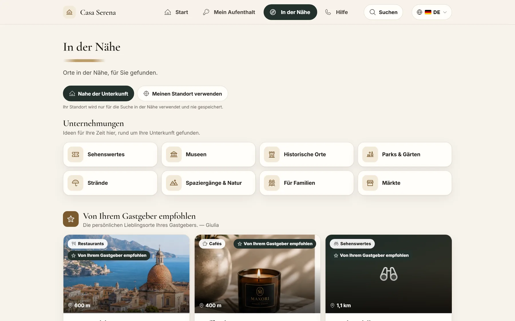 MAXORI Guest Guide am Computer: In der Nähe, mit Unternehmungen und Empfehlungen des Gastgebers
