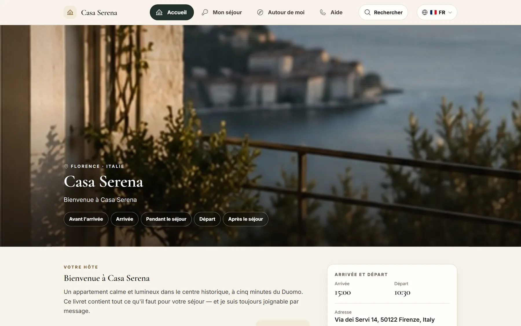 MAXORI Guest Guide sur ordinateur : la page d'accueil du voyageur