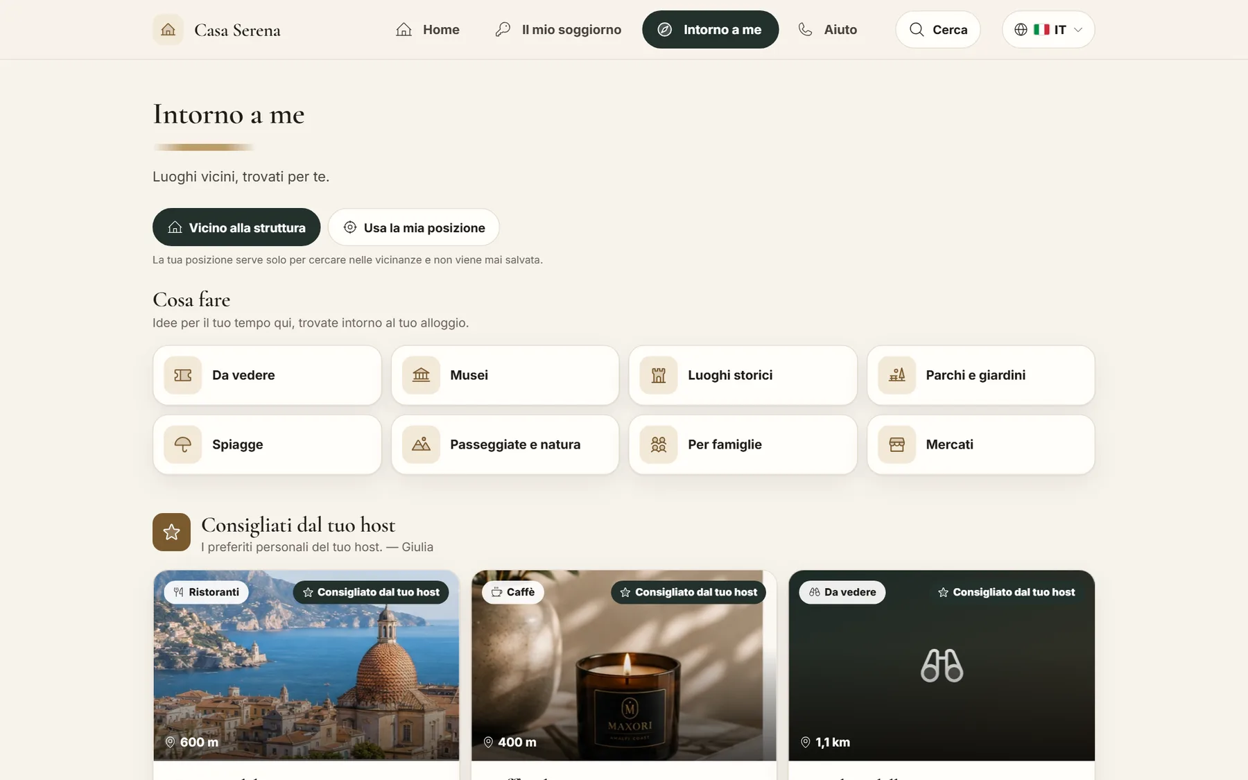 MAXORI Guest Guide su computer: Intorno a me con cose da fare e i consigli dell'host